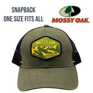 Mossy Oak Trucker Hat SnapBack Olive Green Black Mesh Cap OSFM Hunt Outdoor Camo